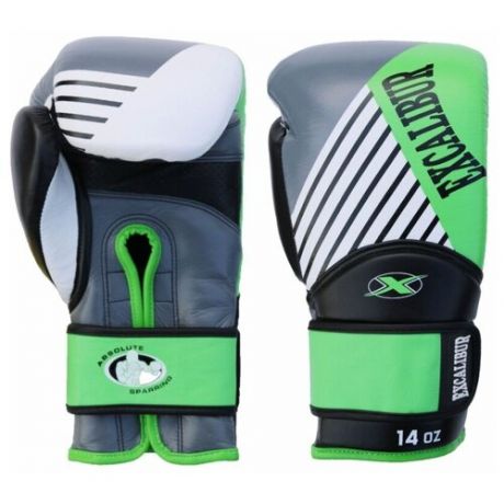 Перчатки боксерские Excalibur 8065/03 Black/White/Green PU 16 унций