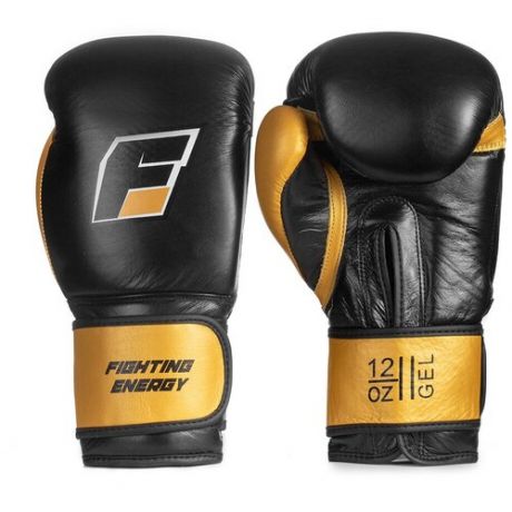 Перчатки боксерские FIGHTING ENERGY GEL кожа, черно-золотые (16 унций)