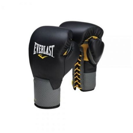 Перчатки боксёрские: Перчатки тренировочные Everlast на шнуровке Pro Leather Laced, 12 унц., черные, артикул 591201