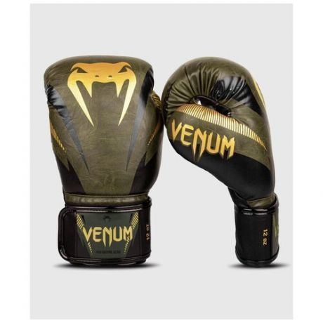 Venum боксерские тренировочные перчатки Impact Хаки- золотые