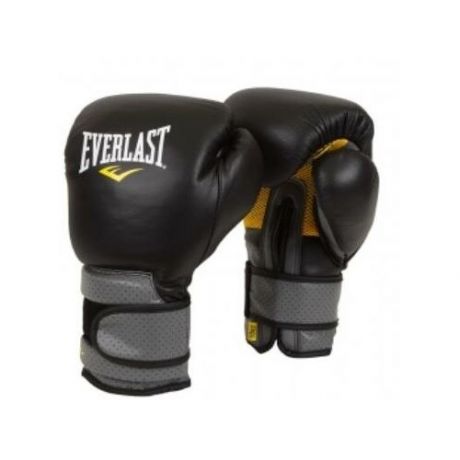 Боксерские перчатки Everlast тренировочные на липучке Pro Leather Strap черные