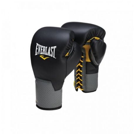 Боксерские перчатки Everlast тренировочные на шнуровке Pro Leather Laced черные