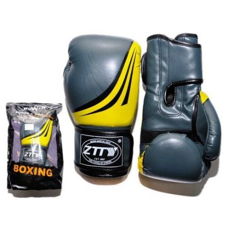 Перчатки бокс ZTTY/ боксерские перчатки/ тренировочные перчатки. Размер/ вес: 10 oz, 100% кожзам износостойкий. Цвет - серо-жёлтый.
