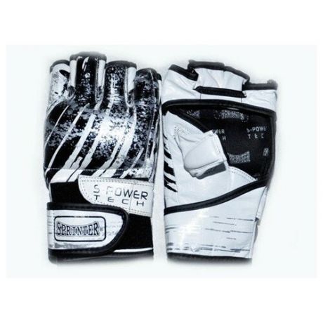 Перчатки спортивные SPRINTER/ перчатки для смешанных единоборств/ перчатки для рукопашного боя кожаные. Размер М. Цвет: черно-белый