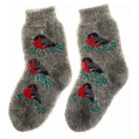 Носки детские из 100 % козьей шерсти, детские вязаные шерстяные носки с рисунком, птицы Снегири, 29-31 размер