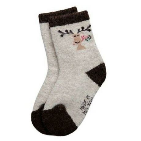 Детские теплые шерстяные носки Монголка (размер 14-16) 100% шерсть с рисунком олень. Зимние носки