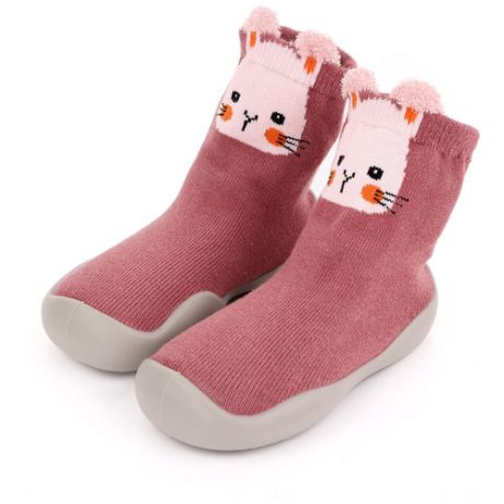 Носки детские с нескользящей подошвой, розовые с котенком