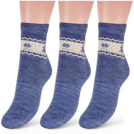 Комплект из 3 пар детских полушерстяных носков RuSocks (Орудьевский трикотаж) светло-синие, размер 20-22