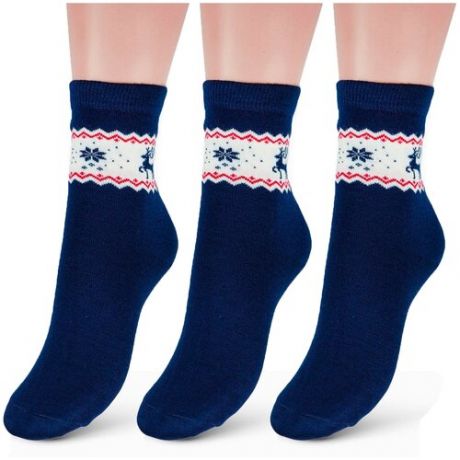Комплект из 3 пар детских полушерстяных носков RuSocks (Орудьевский трикотаж) темно-синие, размер 20-22