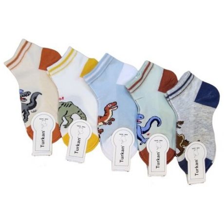 Комплект детских носков Turkan для мальчика Динозавры в сеточку, 5 штук 3-5 лет