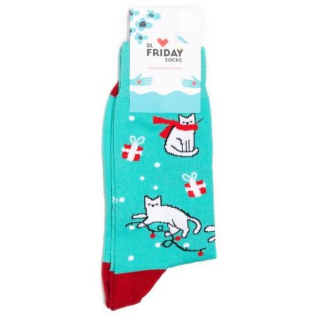 Новогодние носки St. Friday Socks с котиками с подарочками 34-37