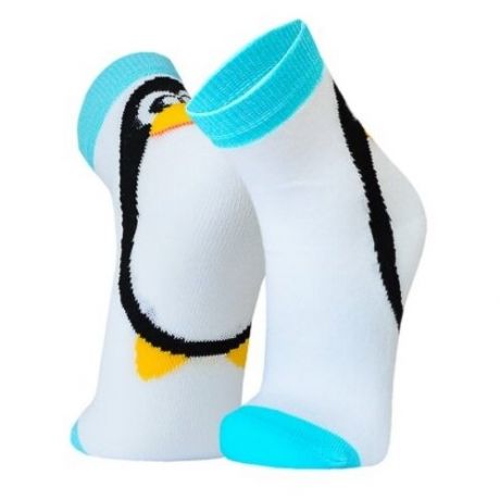 Носки детские демисезонные из хлопка с рисунком "Пингвин" на пятке, комплект - 2 пары (размер 20-22, цвет - белый)