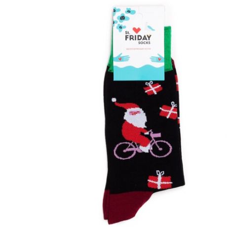Новогодние носки St. Friday Socks с сантой на велосипеде 34-37