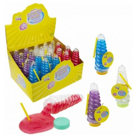 Слайм Тайм мяшка Bubble Gum рог единорога, 4 цвета, 120 гр, 13,5х5см, с трубкой, 20 шт в д/б