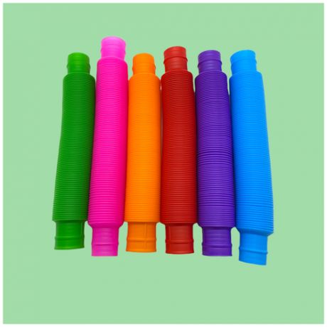 Развивающие Антистресс трубочки / Pop tubes / Цветные гофра трубки Поп тюбс набор 6 штук разных цветов / до 67 см