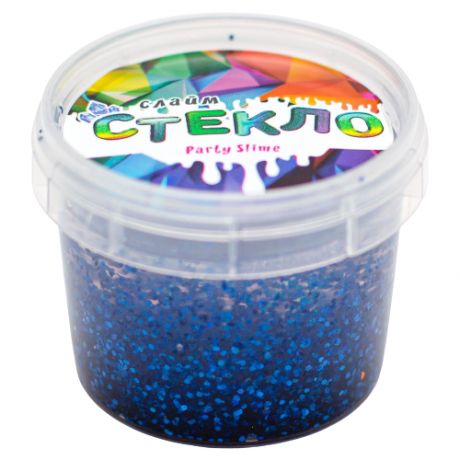 Лизун Слайм Стекло Party slime с крупными блестками синий