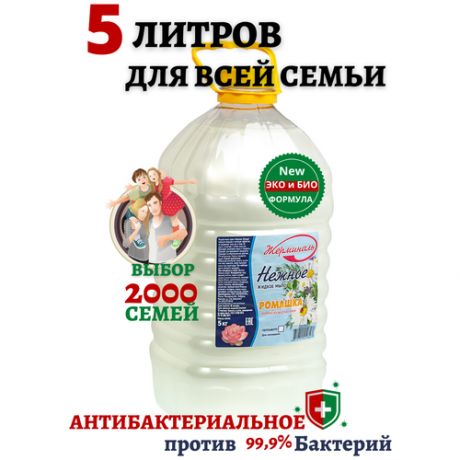 Нежное Жидкое Мыло "Ромашка Антибактериальное" для рук и тела ПЭТ 5 литров