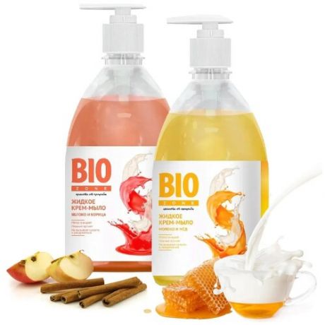Комплект крем-мыло Grass BioZone : яблоко/корица и молоко/мед (два флакона по 300мл)