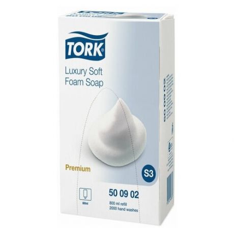 Картридж с жидким мылом-пеной одноразовый TORK (Система S3) Premium, 0,8 л, 500902