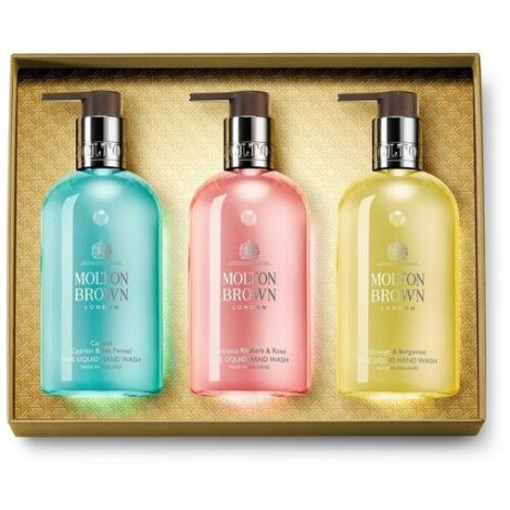 Molton Brown Набор жидкого мыла для рук 300 мл: Costal Cypress & Sea Fennel, Delicious Rhubarb & Rose, Orange & Bergamot. Арт. MBC21034