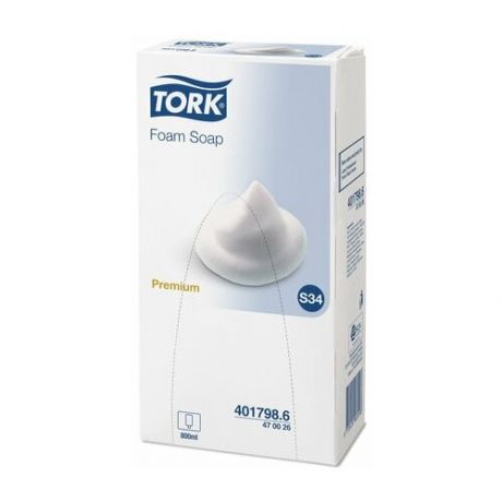 Картридж с жидким мылом-пеной одноразовый TORK (Система S34) Premium, 0,8 л, 470026, 600460