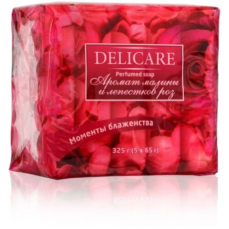 Мыло Delicare Parfumed soap, экопак с ароматом Малины и Лепестков розы, 325 г. (5*65 г. р)