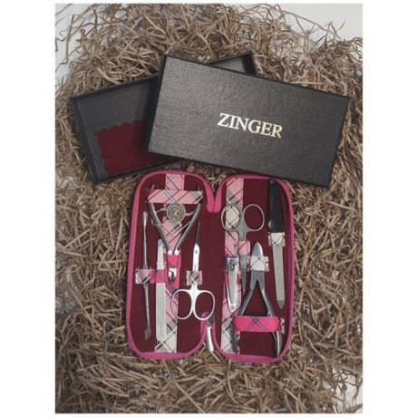 Маникюрный набор, ZINGER, MS-7106, 8 предметов, чехол цветы, фиолетовый