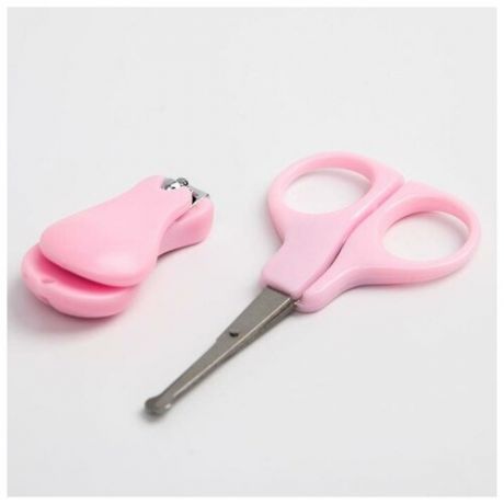 Детский маникюрный набор, 2 предмета: ножницы, кусачки-книпсер, от 0 мес цвет розовый