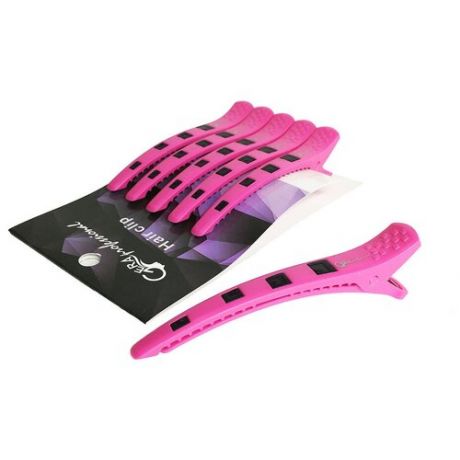 Gera Professional Зажим для волос, цвет розовый с черной силиконовой вставкой, 6 шт/уп