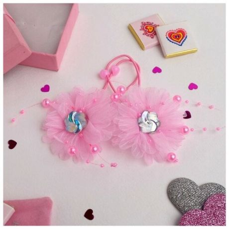 Резинка для волос "Маленькая модница" (цена за пару) переливы цветка, розовый (6 пара)