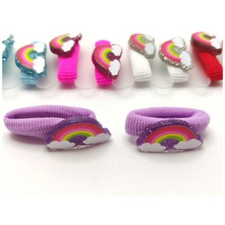 Резинки для девочек / набор резинок 12шт/ разноцветные резинки для волос с фигурками радуга