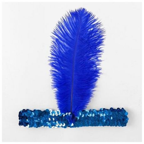 Повязка на голову, с пером, цвет синий/Карнавальные аксессуары