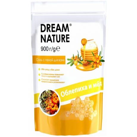 Dream Nature Соль с пеной для ванн Облепиха и мед, 900 г