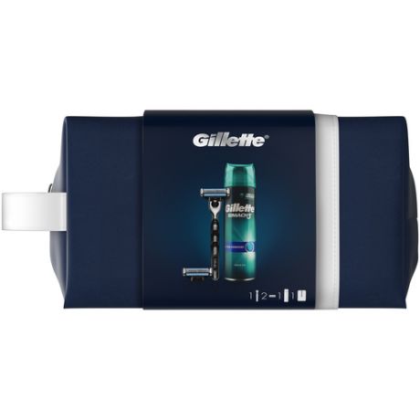 Набор Gillette подарочный дорожная косметичка, гель для бритья Mach3 Extra Comfort 200 мл, бритвенный станок Mach3