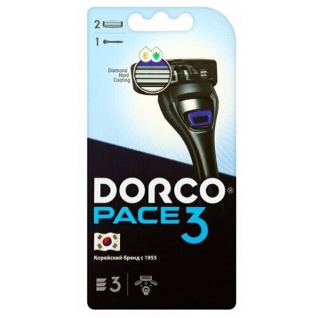 Бритвенный станок Dorco PACE3 (1 станок, 2 кассеты), 3 лезвия, плав.головка, крепление PACE