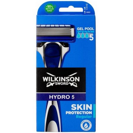 Бритвенный станок WILKINSON SWORD Schick HYDRO5 Skin Protection Regular (1 ст 1 кас, 5-лезв плав. головка, увл. полоса, метал. прорезиненная ручка