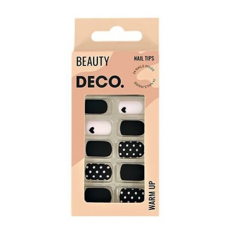Набор накладных ногтей DECO. WARM UP black&white (24 шт + клеевые стикеры 24 шт)