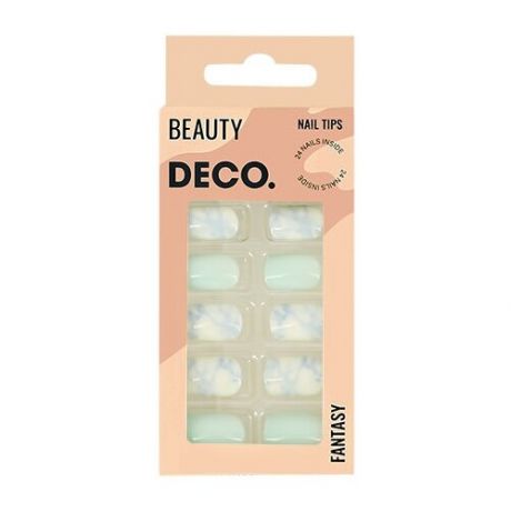Набор накладных ногтей `DECO.` FANTASY mint marble (24 шт + клеевые стикеры 24 шт)