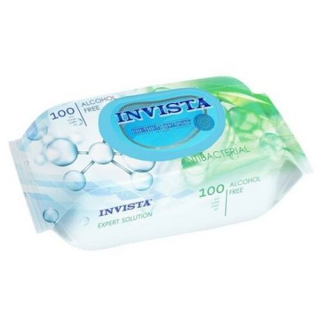 Влажные салфетки INVISTA Lux антибактериальная, с клапаном, 100 шт.
