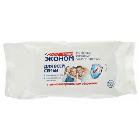 Влажные салфетки «Эконом Smart» для всей семьи, антибактериальные, 100 шт.