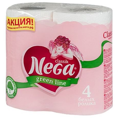 Туалетная бумага Nega Classic белая двухслойная 4 рул.