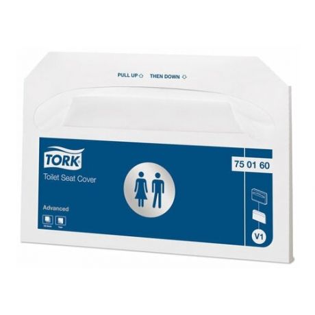 Покрытия на унитаз TORK (Система V1), комплект 750 шт., 1/2 сложения, 37х42 см, Advanced, белые, 750160