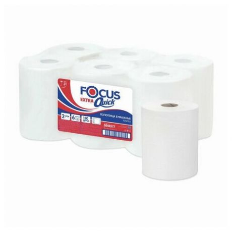 Полотенца бумажные рулонные 150 м FOCUS Extra Quick, втулка 50 мм, 2-слойные, белые, комплект 6 рулонов, 5046577
