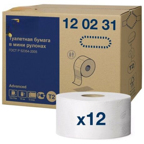 Туалетная бумага для диспенсера Tork в мини рулонах (T2), 1214 листов (12 шт)