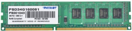 Оперативная память для компьютера 4Gb (1x4Gb) PC3-12800 1600MHz DDR3 DIMM CL11 Patriot PSD34G160081S