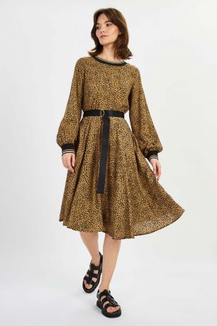 Baon Платье с поясом, жен., коричневый, XXL