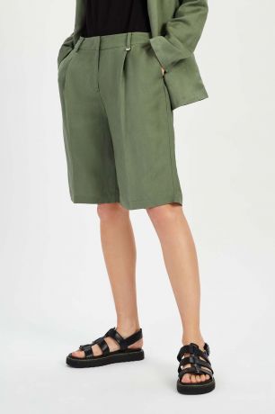 Baon Костюмные шорты-бермуды из льна, жен., зеленый, S