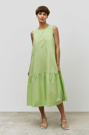 Baon Хлопковое платье с воланом, жен., зеленый, XXL