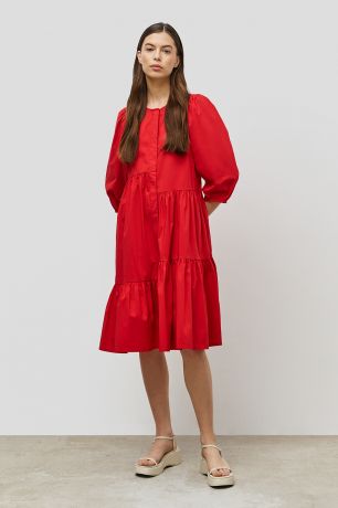 Baon Свободное ярусное платье, жен., красный, XXL