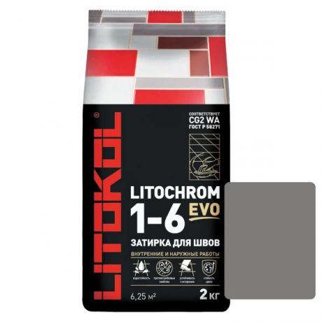затирка цементная litokol litochrom 1-6 evo цвет le 110 стальной серый 2кг